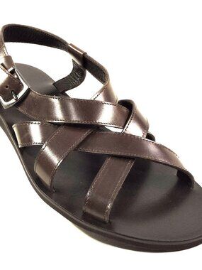 GOODMAN 🇮🇹 MEN'S BROWN LEATHER COMFORT SUMMER FLAT SANDALS